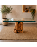 Tavolino in legno d'ulivo artigianale con led
